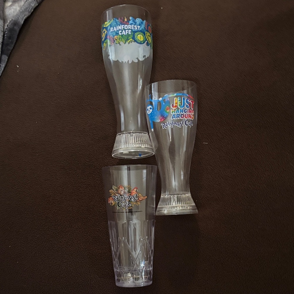 RAINFOREST cafe Illuminated plastic cups Trio with Colorful Logos